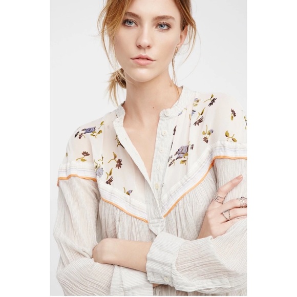Free People Hearts & Colors Neutral Oversized Flowy Western Rodeo Top - Picture 15 of 16